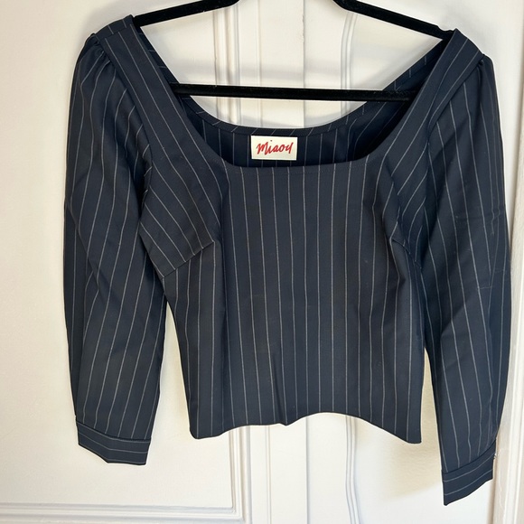 Miaou Demi Long Sleeve Pinstripe Top - Picture 2 of 4
